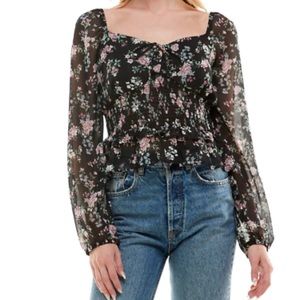 Ultra Flirt Smocked Floral Top